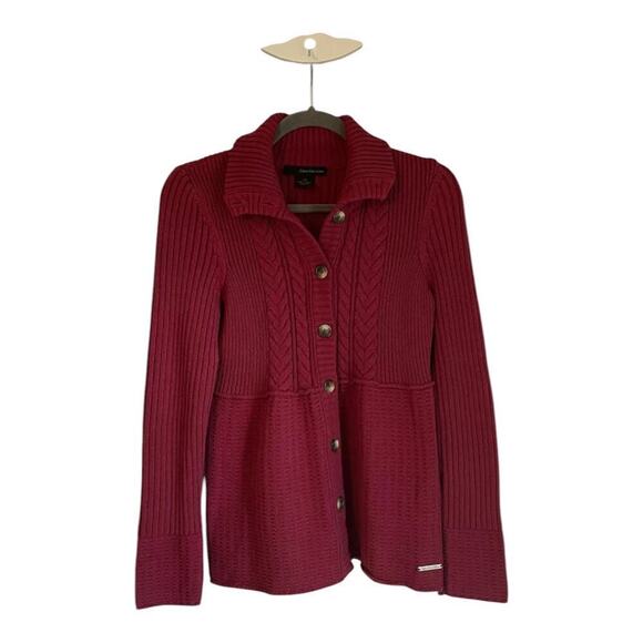 Y2K Vtg Calvin Klein dark pink babydoll. Cable knit top sz large - Picture 5 of 5